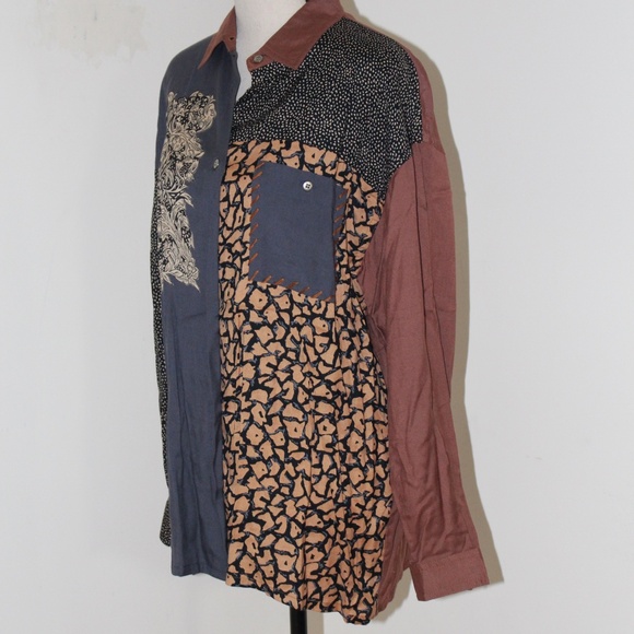 Vintage Together, multi print button down long sleeve blouse - Picture 2 of 6